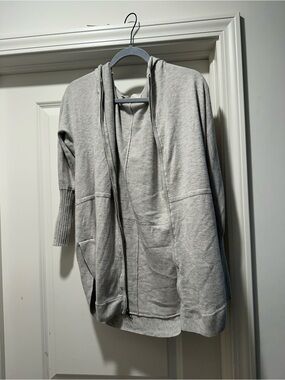 LOFT Light Gray Hooded Open Front Long Cardigan Sweater Size Small